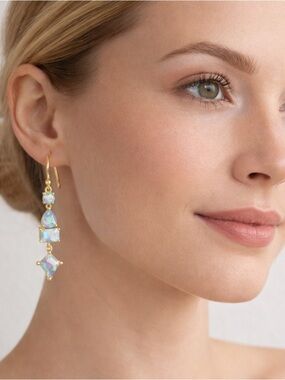 Gold Opal Drop Earrings ✨ Iridescent Statement Dangles